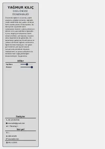 Okul Öncesi Öğretmeni Öğretmenliği Cv Örnekleri cv indir